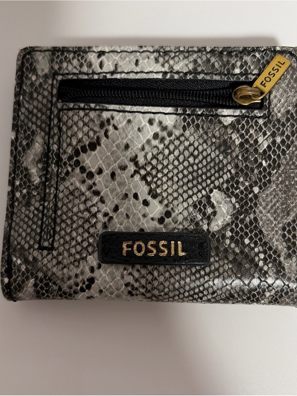 Fossil Snake-Print Card Holder in Black and Gray